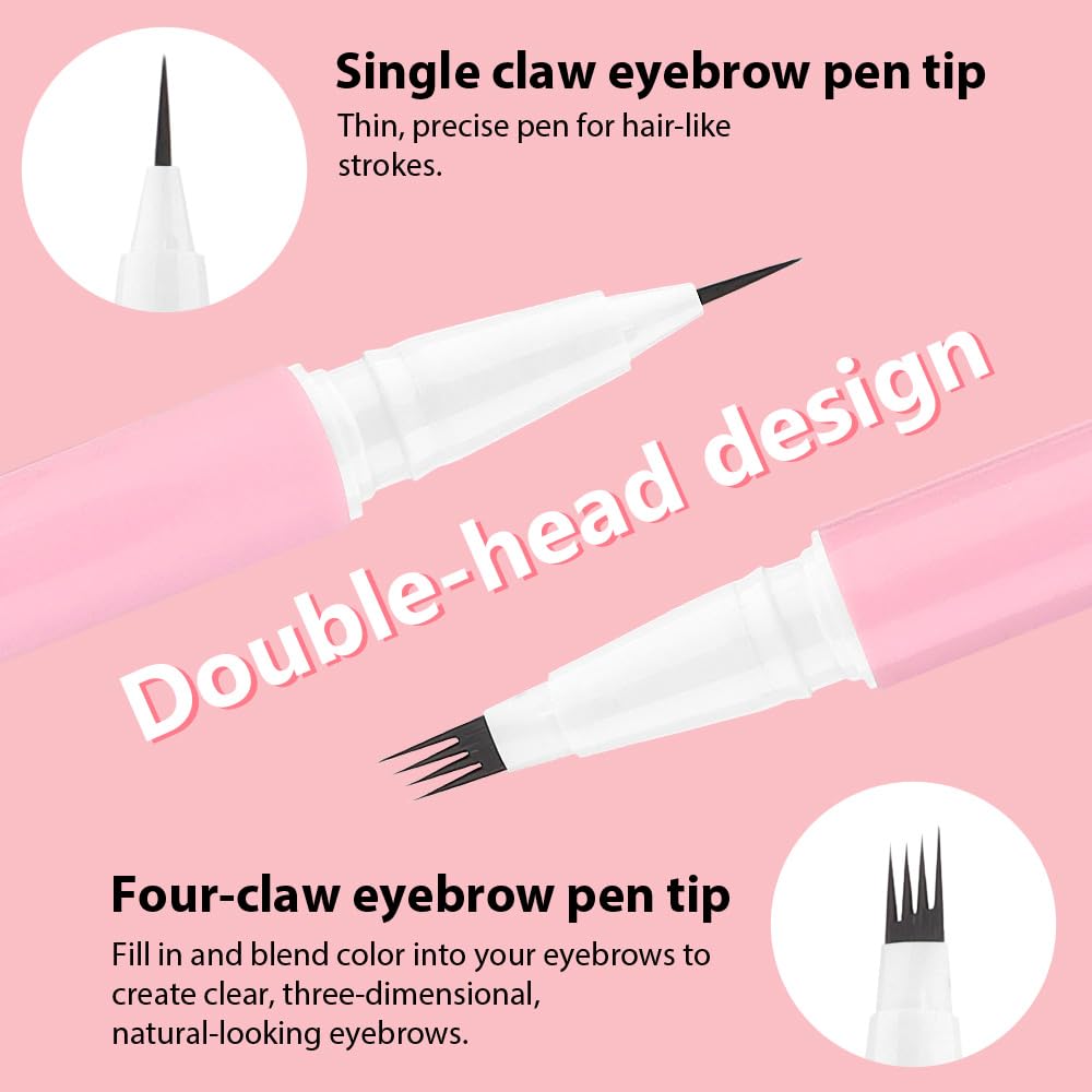 evpct 2Pcs Dark Brown Magic Microblading Dual-Ended Eyebrow Contouring Pen Brow Pencil, with 4