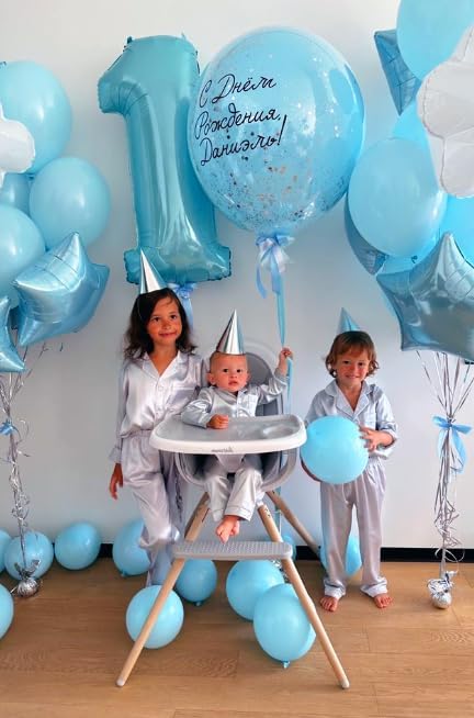 Pearl Blue Number 1 Balloon 40 inch, Number 1 Birthday Balloon for Boy Girl, Pearl Blue Foil One