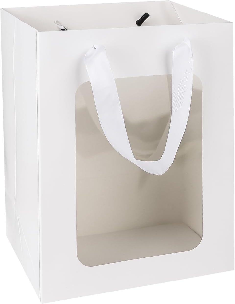 MOXARYSU 3 Pcs White Gift Bags with Clear Window: 9.8x5.1x7.1 Inch Medium Kraft Paper Bags with