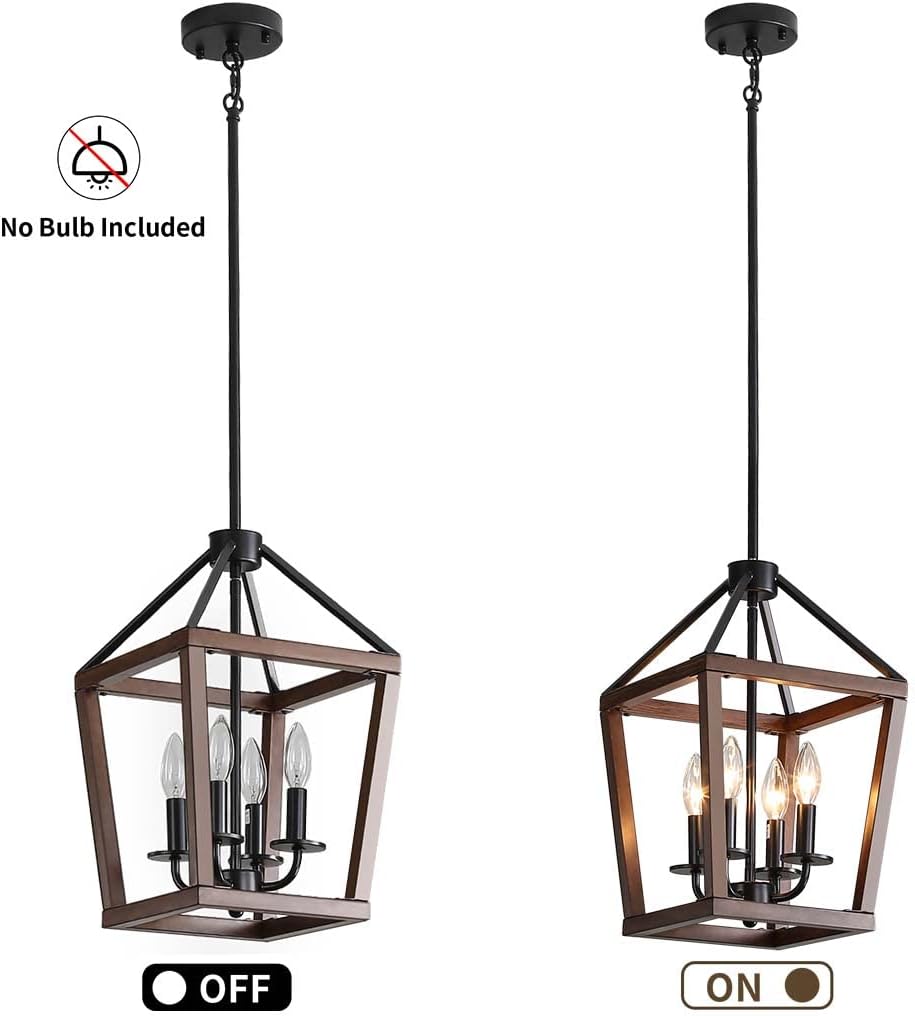 Farmhouse orb Metal Chandelier，4-Light Vintage Handmade Rustic Wood Pendant Hanging Light Fixture