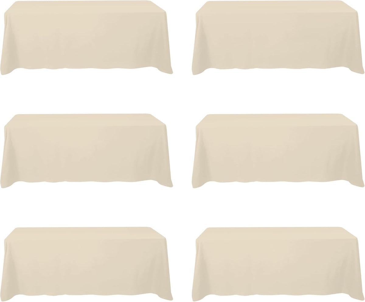BRILLMAX 6 Pack Beige Tablecloths for 8 Foot Rectangle Tables 90 x 156 Inch - 8ft Rectangular Bulk