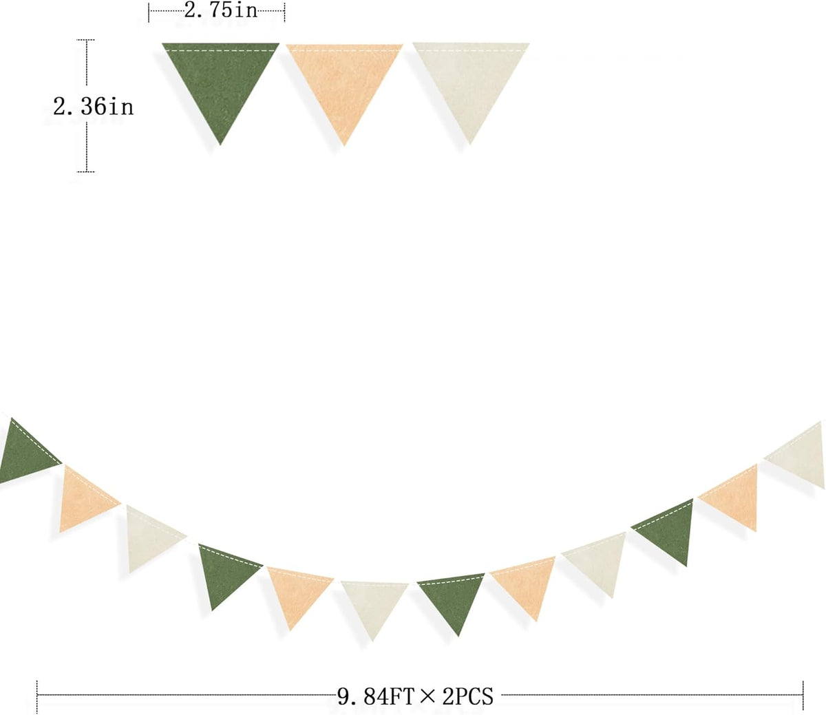 Sage Green Party Decorations Olive Green Tan Brown Cream Felt Hanging Triangle Mini Bunting Pennant