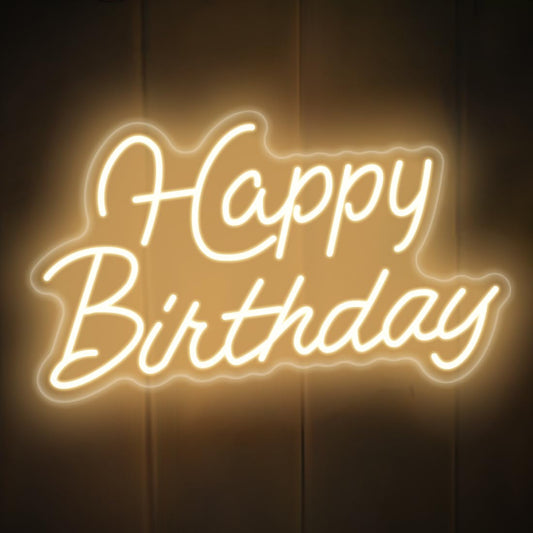 Happy Birthday Neon Sign for Birthday Party 16.5x9.8 inch Warm White