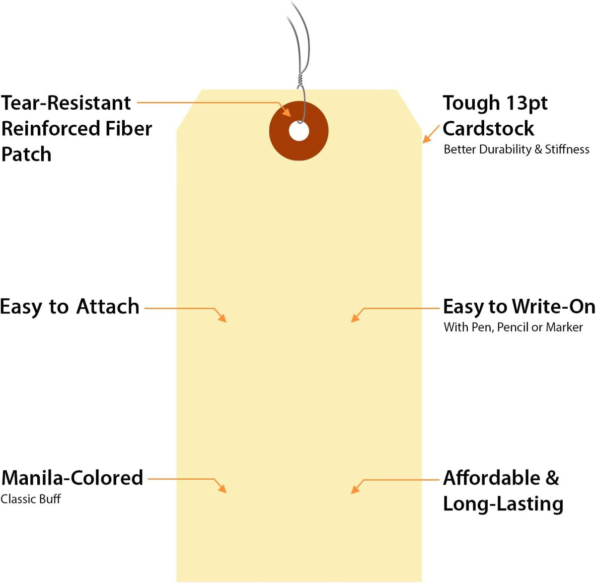 SmartSign Blank Manila Shipping Tags with Wire, Size-6, Pack of 100, 13pt Thick Prewired Cardstock