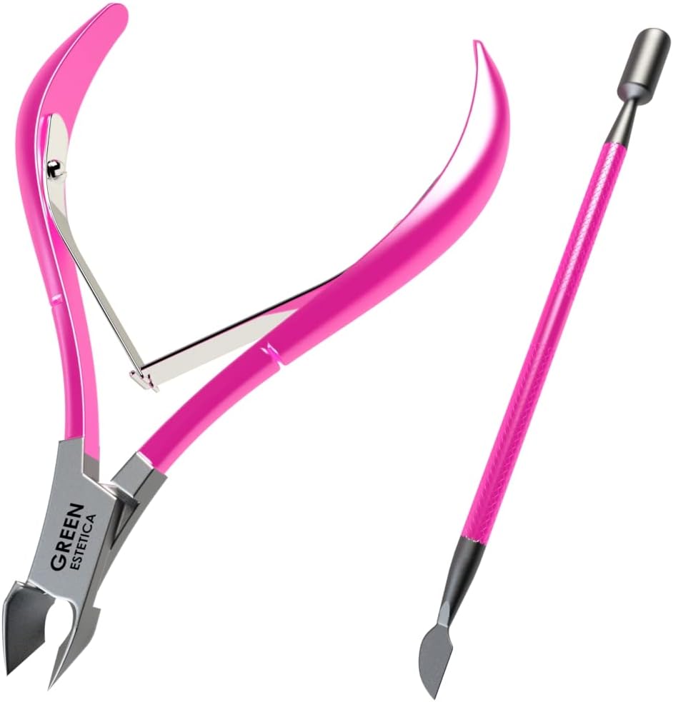 Professional Cuticle Trimmer with Cuticle Pusher Nail Cuticle Remover Nipper Silver Stainless Steel