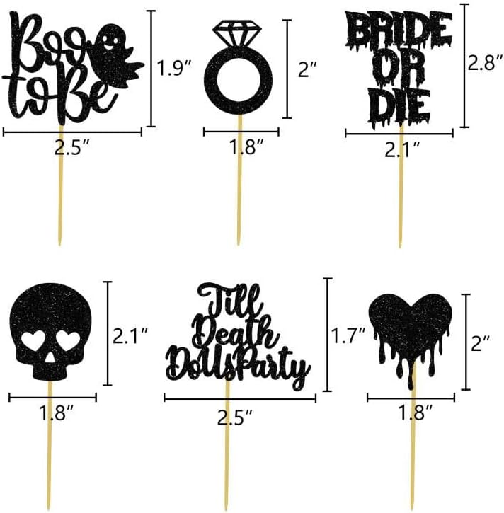 Halloween Bachelorette Cupcake Topper Boo To Be Ring Bride Or Die Skull Heart Blood Glitter Food