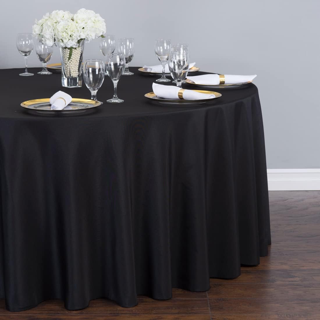 LTC LINENS 2 Pack 108 Inch Round Tablecloth Black - Great for 48 Inch Round Table Floor Length