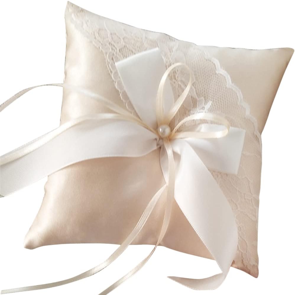 LUOZZY Wedding Ring Bearer Pillow Cushion with Pearls Decorations Wedding Ring Pillow Holder
