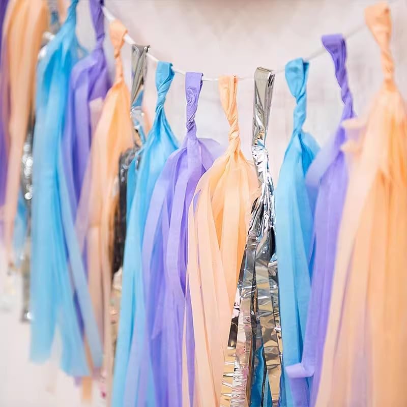 Pink Blue and Silver Tissue Paper Tassel Banner for Gender Reveal Birthday,Baby Shower Party