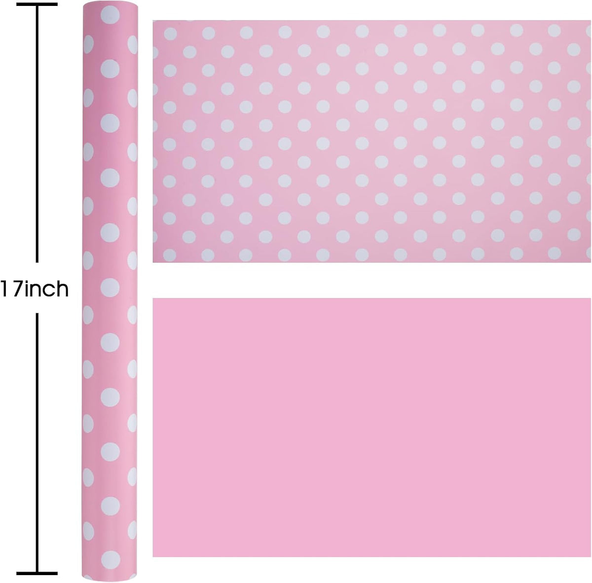 Burymento Pink and White Dots Wrapping Paper, Reversible Pink Gift Wrap for Birthday, Valentines