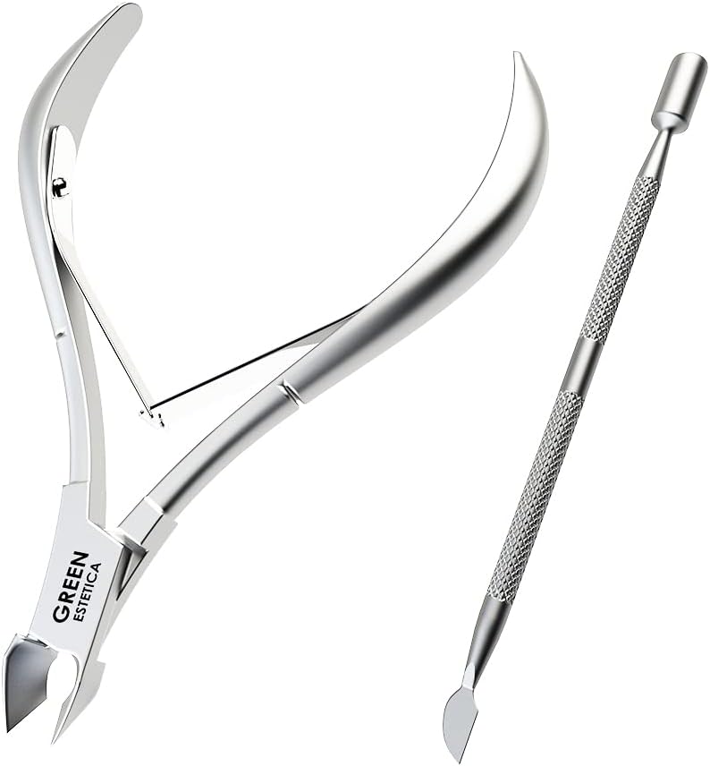 Professional Cuticle Trimmer with Cuticle Pusher Nail Cuticle Remover Nipper Silver Stainless Steel