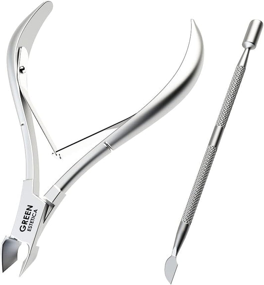 Professional Cuticle Trimmer with Cuticle Pusher Nail Cuticle Remover Nipper Silver Stainless Steel