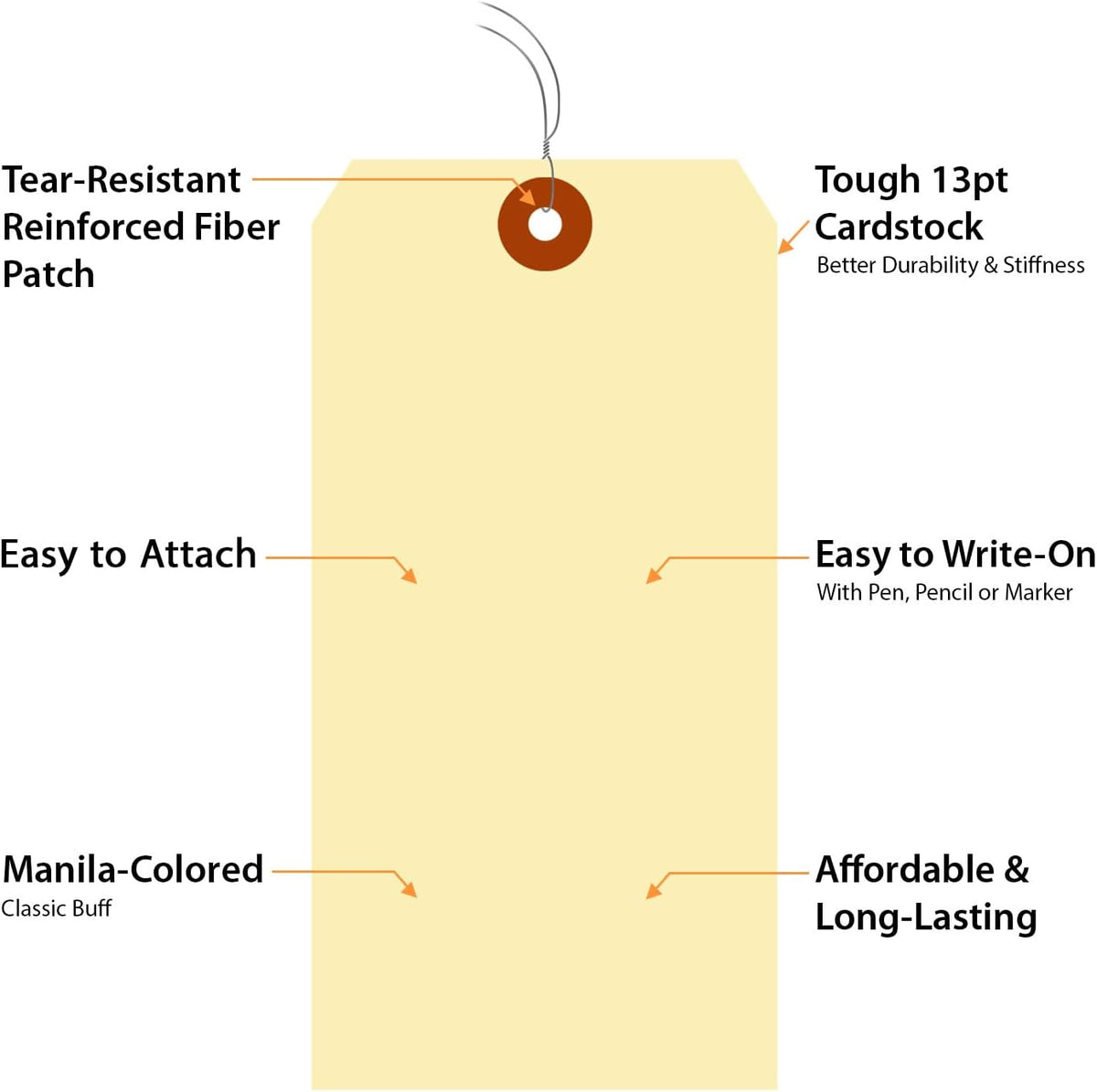 SmartSign Blank Manila Shipping Tags with Pre-Strung Wire, Size-8, Pack of 1000, 13pt Thick