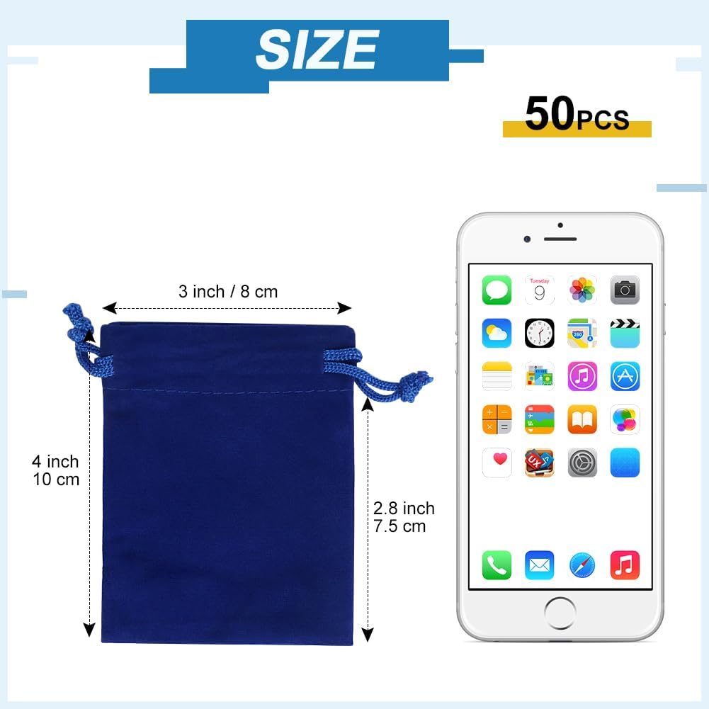 Shintop 50pcs velvet Jewelry bags, 3x4inch Blue Little Gift pouches Drawstring Jewelry Packaging