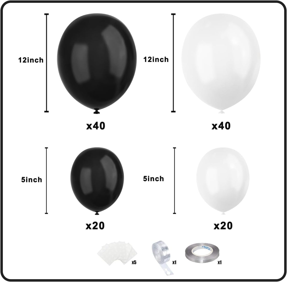 White Black Balloon Garland Arch Kit,120 Pack Matte Latex Black White Balloons for Baby Shower