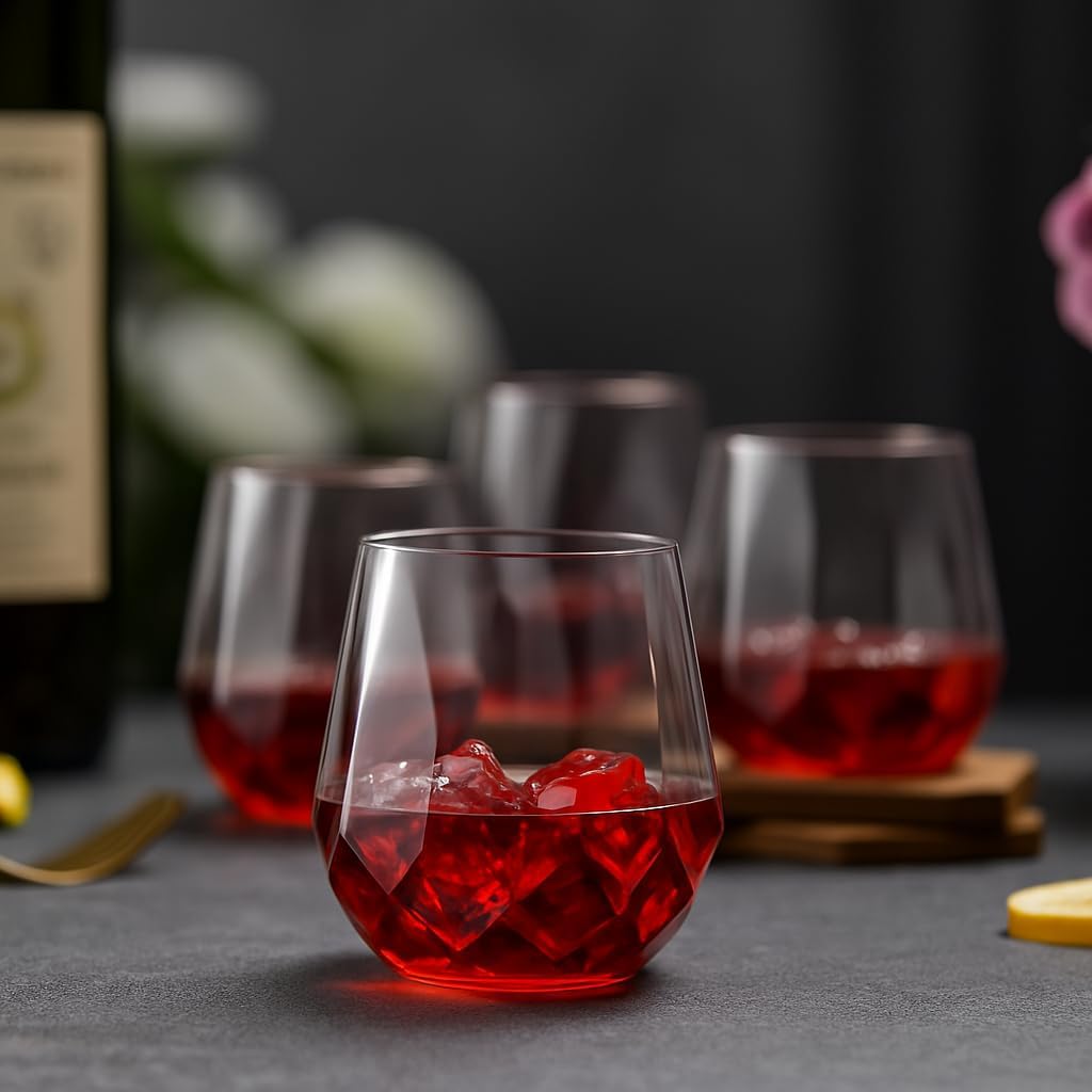 40 count Diamond Unbreakable Stemless Plastic Wine Champagne Whiskey Glasses Elegant Durable