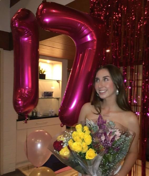 Hot Pink Number 7 Birthday Balloon 40 Inch, Digital Balloons for 7 17 27 70 77 Party Celebration