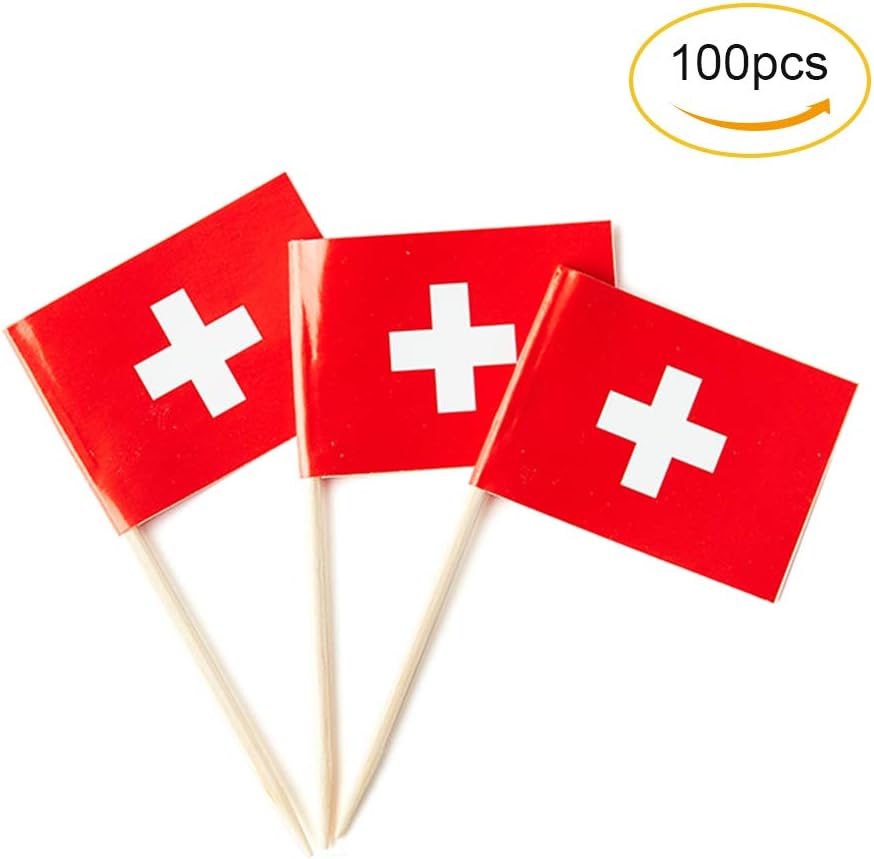 Switzerland Flag Swiss Flag, Small Mini Switzerland Toothpick Flags for Food, Cupcakes, Cocktails