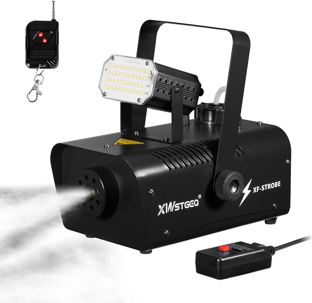 Fog Machine 1000W with Strobe Light, Wireless Remote, Perfect for Halloween, Parties, Concerts, and