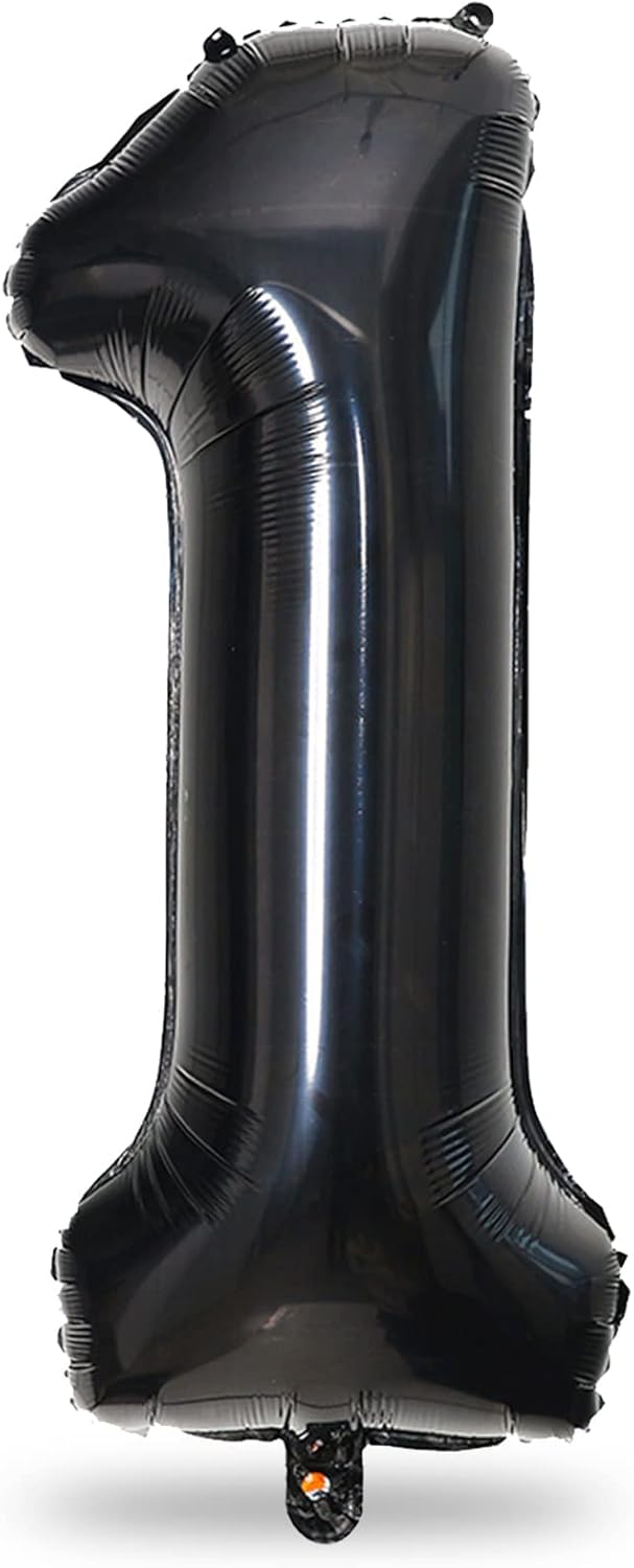 40 Inch Black Foil Balloon Number 1, Giant Self Inflating Number Balloons 0-9 Digital Helium