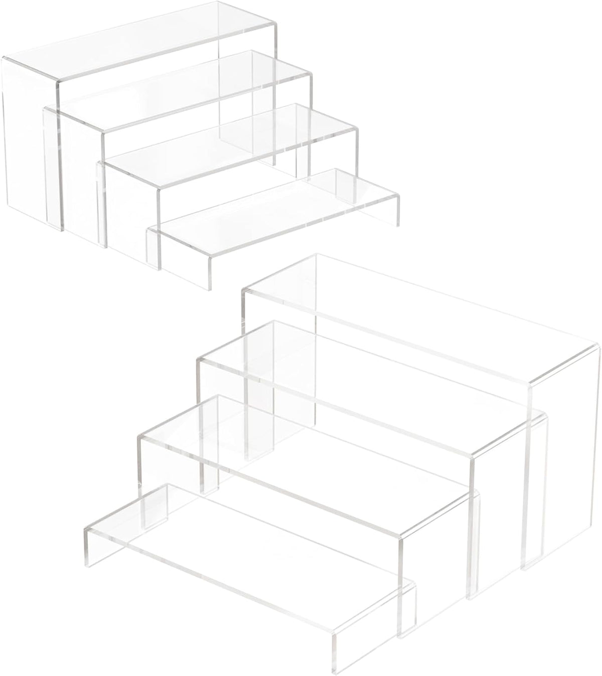 Black Matte Metal Display Stand,8 Pcs 2 Set Display Risers, Metal Rectangular Display Shelf for