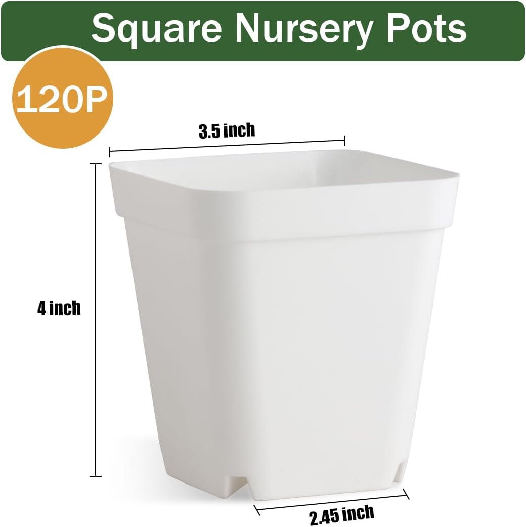 BTPLASTIK 120 Pcs Nursery Pots 3.5 Inch, Plastic Seed Starting Pot with Drainage Holes, Small