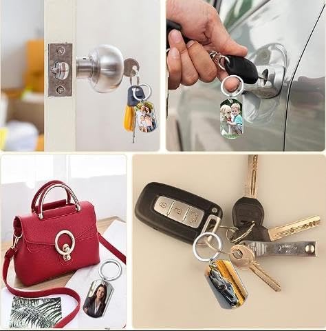 Personalized Double-sided Photo Text+Icons Keychain Drive Safe Boy Girlfriend Pet Memorial