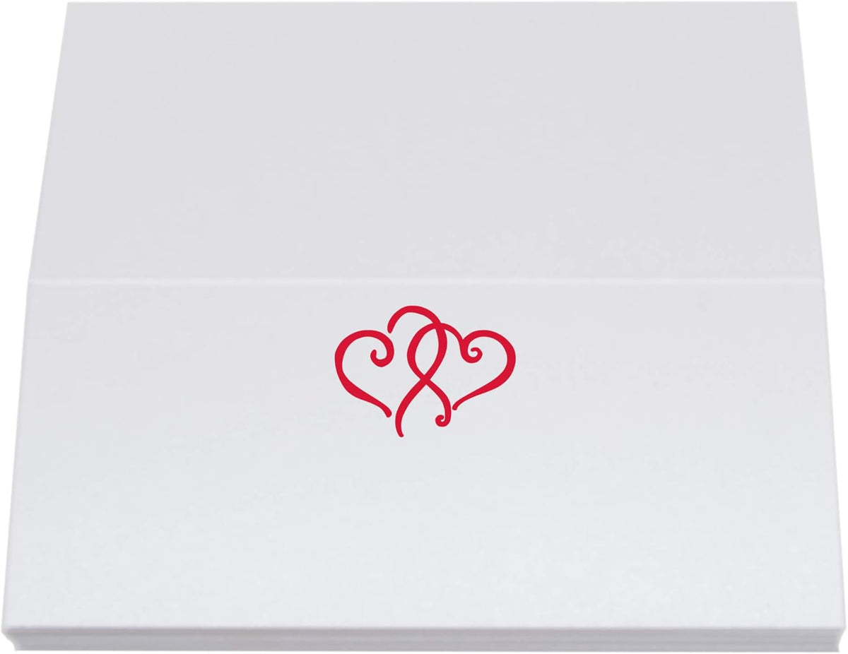 Linked Hearts Place Cards, Ruby Red (Choose Color), Set of 25, Pre-cut and Scored - Wedding, Party