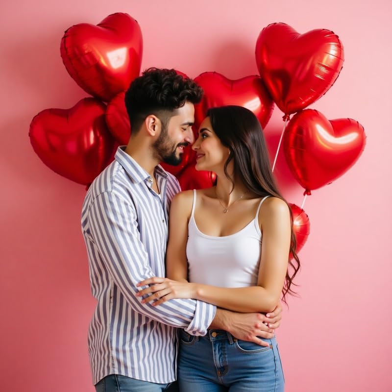 Biapian Red Heart Balloons, 10PCS 18inch Metallic Red Foil Heart Shaped Balloons for Helium