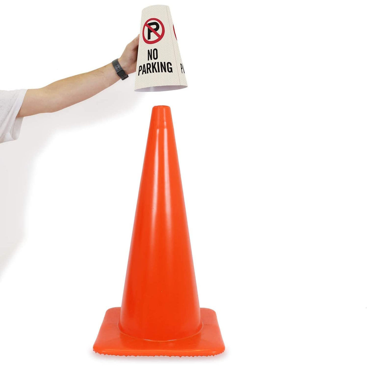 SmartSign 6-Pack "No Parking" Reflective Cone Message Sleeve Collar with Symbol, 360-Degree