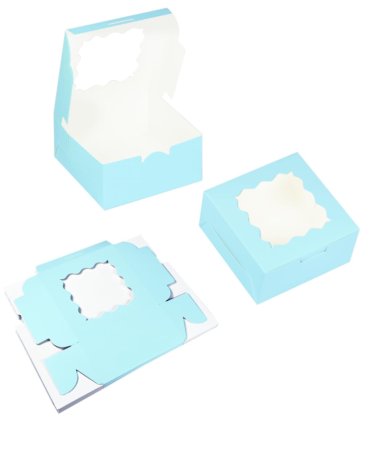 Bakepacker 100pcs Light Blue Cookie Boxes 6x6x3 inches Easy Assemble Macaroon Pastry Boxes Bakery