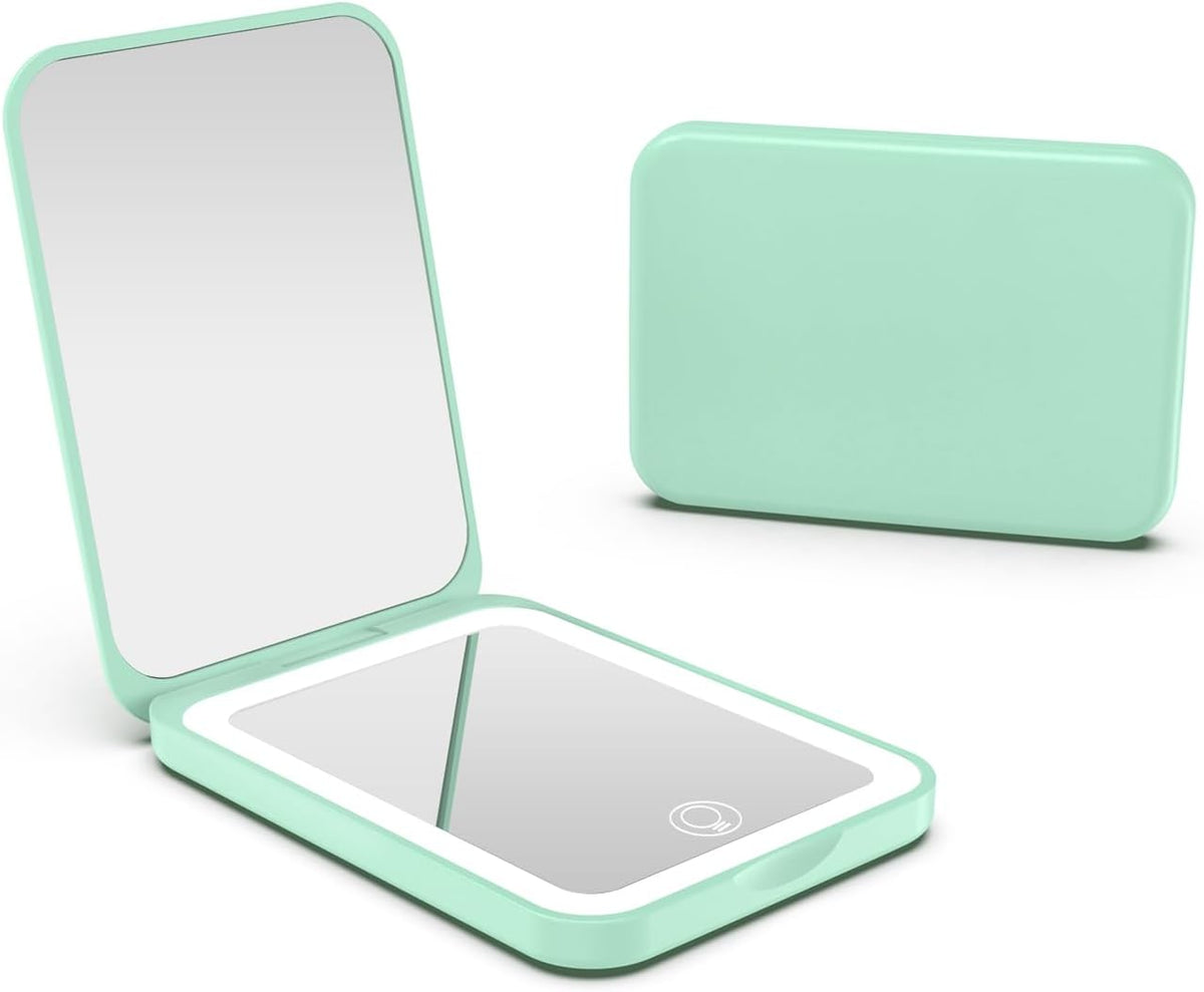 Kintion 2025 Pocket Mirror, Rechargeable Dimmable 3 Color Lighting 1X/3X LED Compact Travel Makeup