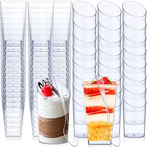 Nuogo 200 Pcs Mini Dessert Cups with Spoons Include 3 oz Square Plastic Appetizer Cups 2.5 oz