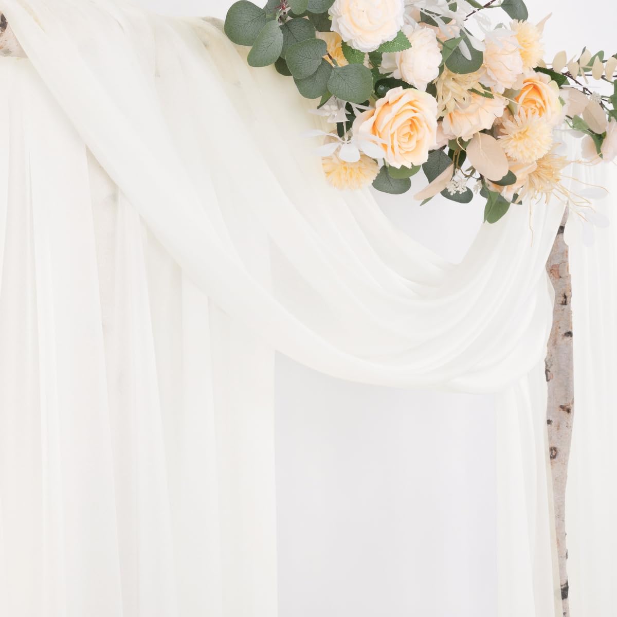 Socomi Ivory White Wedding Arch Draping Fabric 29" x 20Ft 2 Panels Sheer Outdoor Curtain Drapes