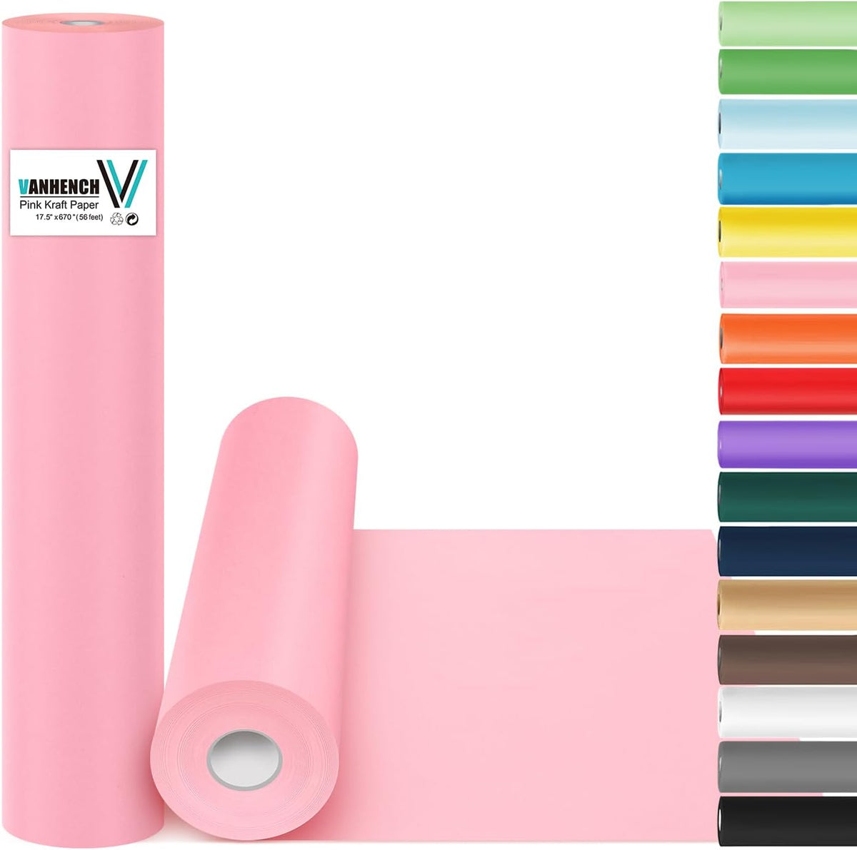 Vanhench 17.5"×963" (80 1/4FT) Pink Wrapping Paper Roll, Bulletin Board Paper, Color Kraft Paper