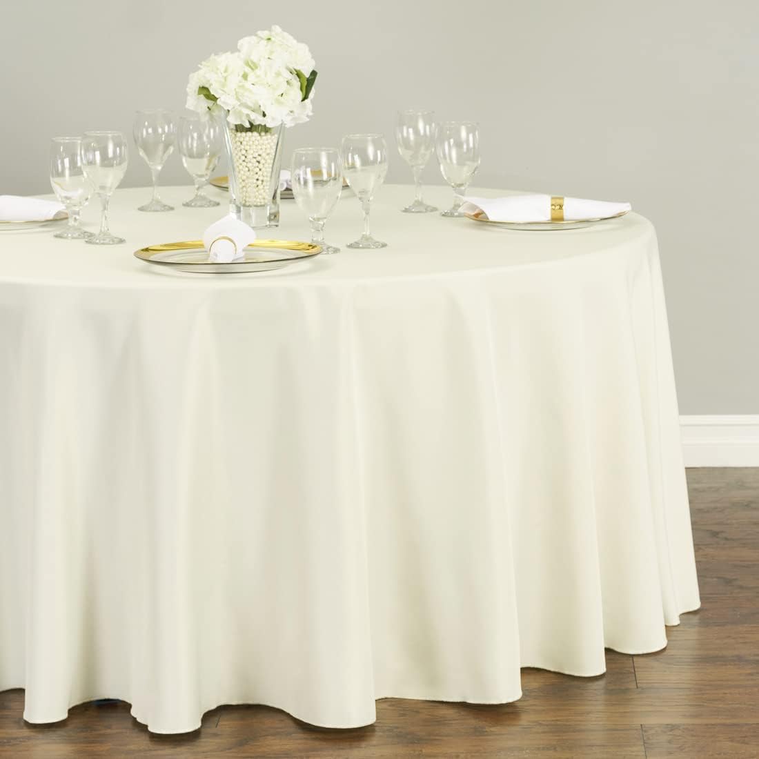 LTC LINENS 10 Pack 120 Inch Round Tablecloth Ivory for 60 Inch Round Table - Bulk Round Table Cover
