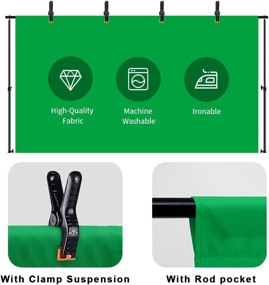 10X12ft Green Screen Backdrop for Photography, LCUIRC Chromakey Polyester Collapsible Greenscreen