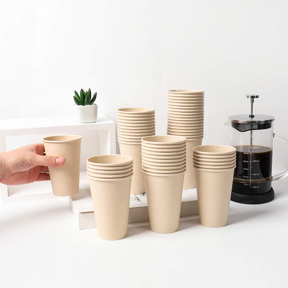 160 Count 15 oz Disposable Coffee Cups Paper Cups, Plant Fiber Cups Brown Hot Cups Hot Tea hot