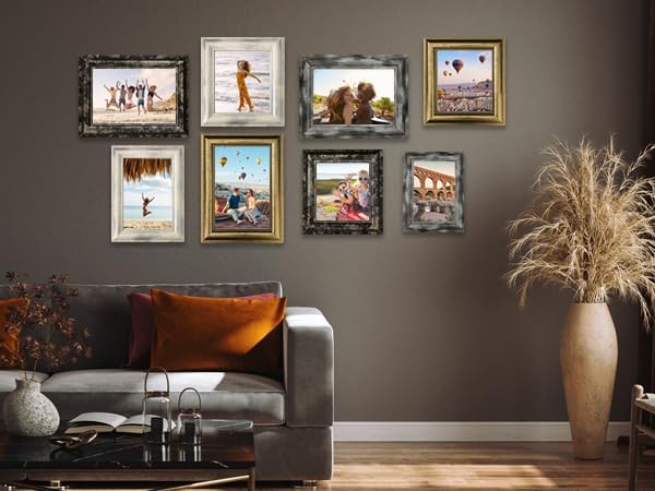 5x7 Picture Frames Set of 4- Rustic Retro Photo Frame with Real Glass Wall Mount and Tabletop