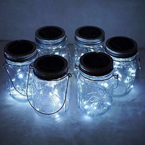 Solar Mason Jar Lights, 6 Pack 10 LED Jar Lid String Lights with 6 Hangers(No Jars), Waterproof