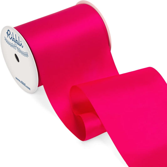Ribbli Fuchsia Satin Ribbon 4 Inch Wide Shocking Pink Ribbon for Wedding Chair Sash Grand Opening