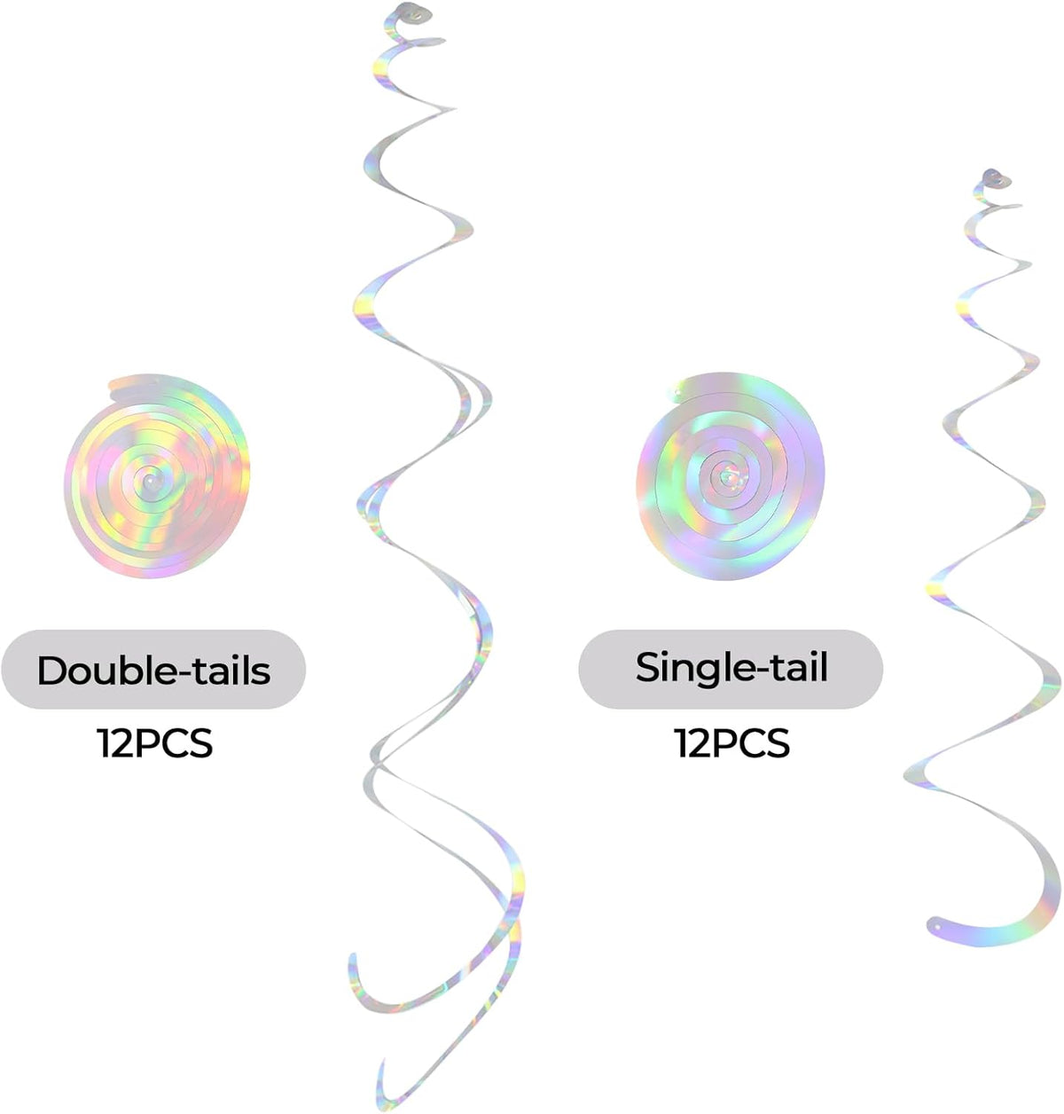24 PCS Iridescent Hanging Swirl, Shinny Holographic Ceiling Decorations, Plastic Streamer Party