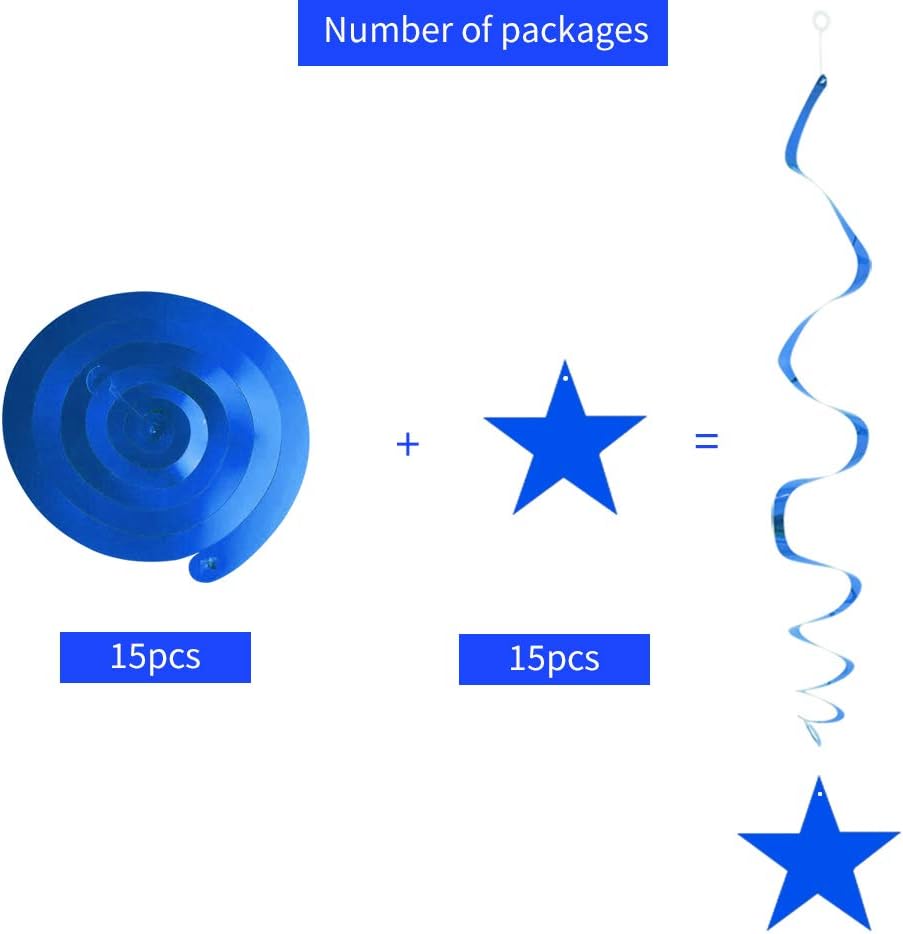 BEISHIDA Blue Star Hanging Swirl Decorations,Hanging Gold Party Supplies for Graduation Wedding