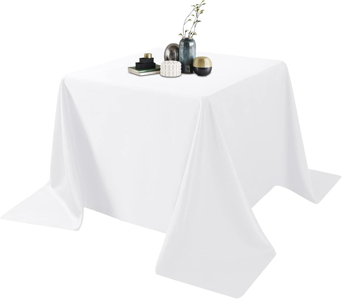 Ascoza 2pack 90x90 Inch White Square in Polyester Fabric Tablecloth for Wedding,Banquet,Restaurant