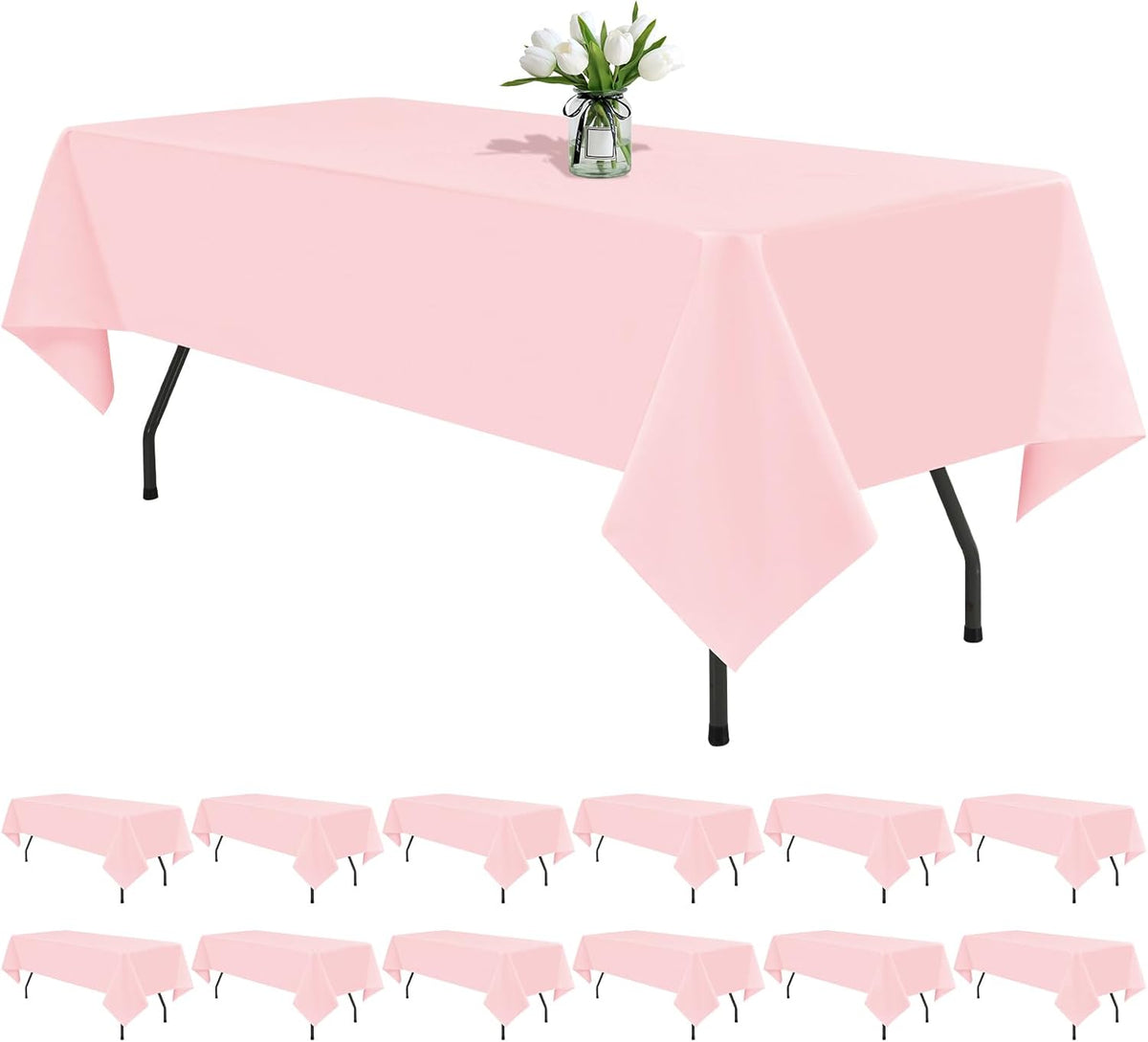 12 Pack Pink Tablecloths for Rectangle Tables 60 x 102 Inch Pink Polyester Tablecloth 6 Foot