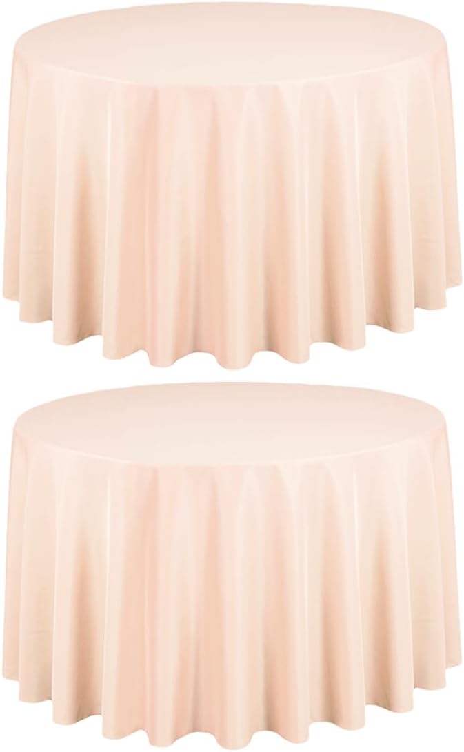 LTC LINENS 2 Pack 108 Inch Round Tablecloth Peach - Great for 48 Inch Round Table Floor Length