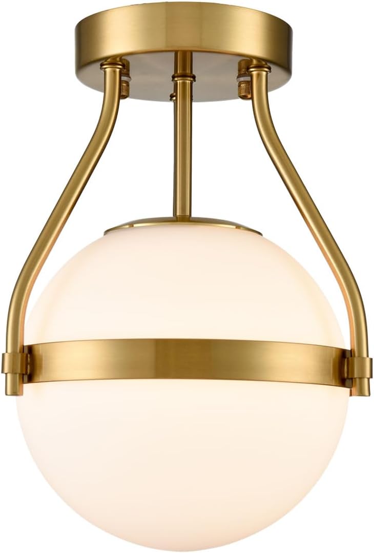 HOLKIRT Modern Semi Flush Mount Light, Mid Century Style 7Inch/18CM Brass Globe Ceiling Light with
