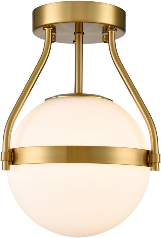 HOLKIRT Modern Semi Flush Mount Light, Mid Century Style 7Inch/18CM Brass Globe Ceiling Light with