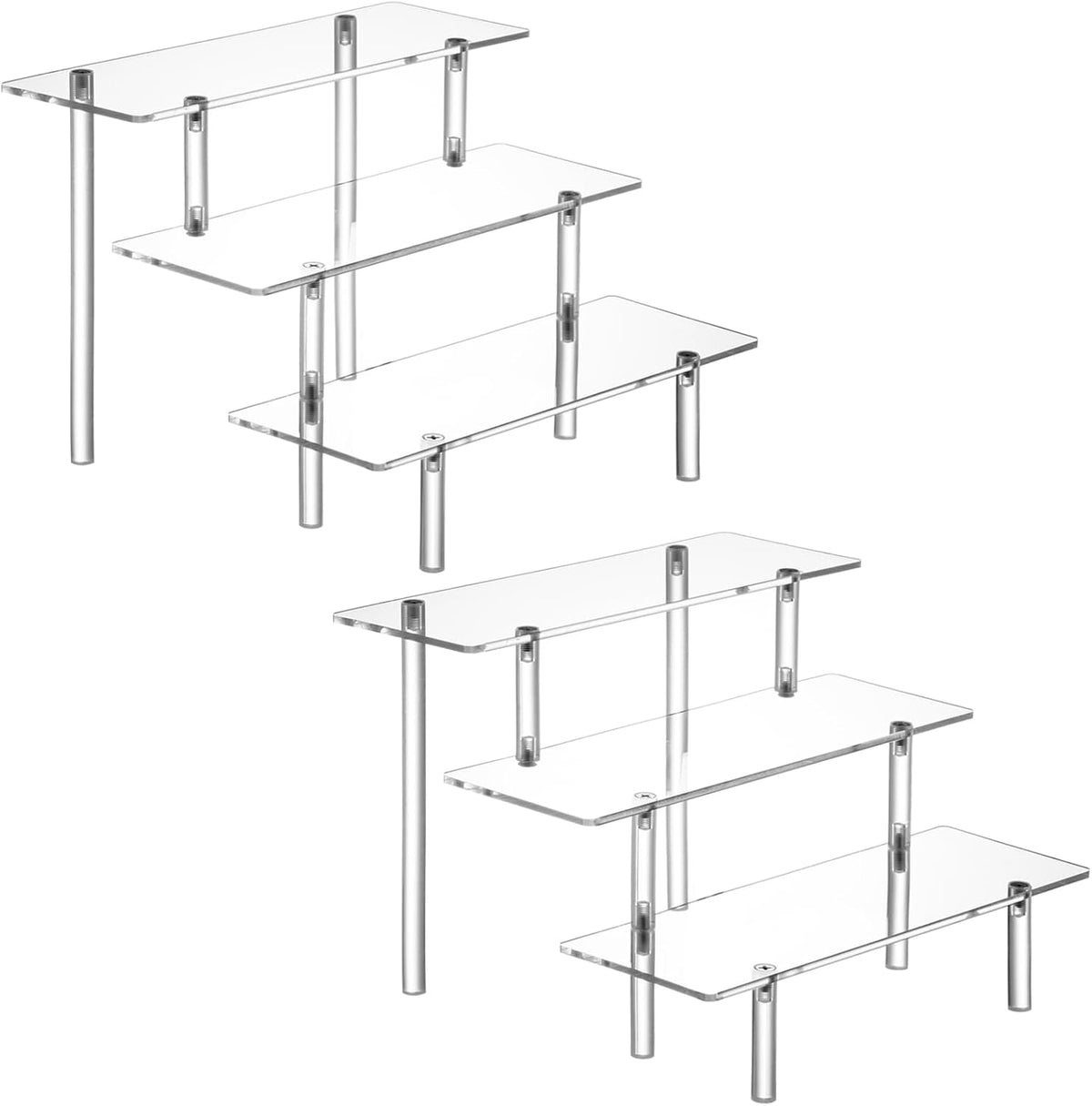 2PCS Acrylic Display Risers, 3 Tier Clear Cupcake Stand Risers, Organizer for Perfume, Funko POP