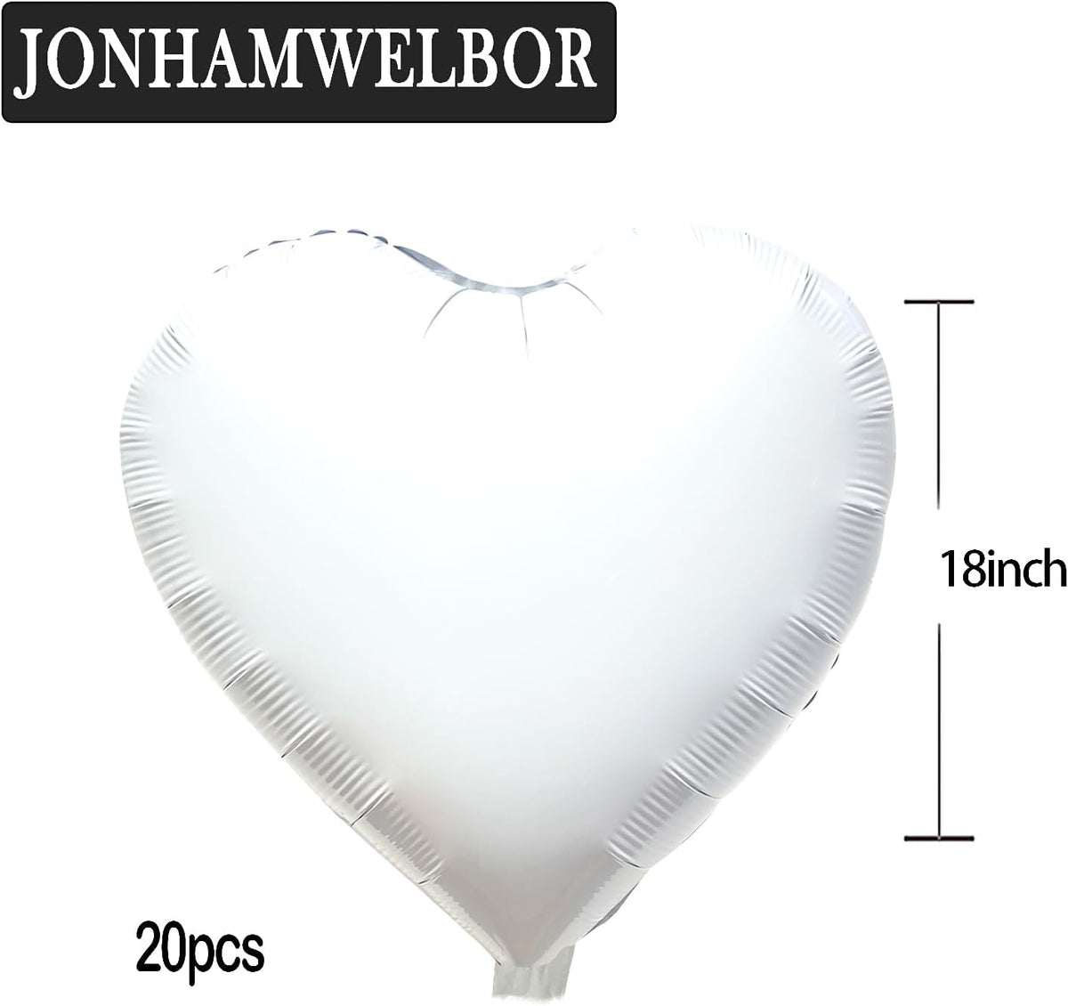 Jonhamwelbor 20Pcs 18 inch White Foil Mylar Heart Shape Balloons Decorations Valentines Birthday
